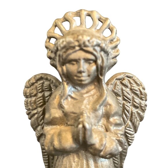 VTG Pewter Angel Standing Figurine Wings Halo Praying Holy Statue Silver - Picture 2 of 7